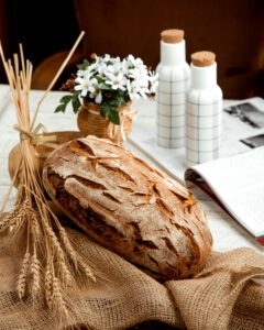 loaf bread with wheat branch flowers