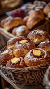 freshly baked bread loaves with butter jam